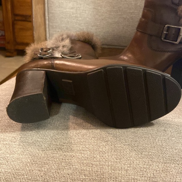 Frye Penny Brown Leather Luxe Moto Short Heeled Booties Real Rabbit Fur Size 9 - Picture 3 of 8